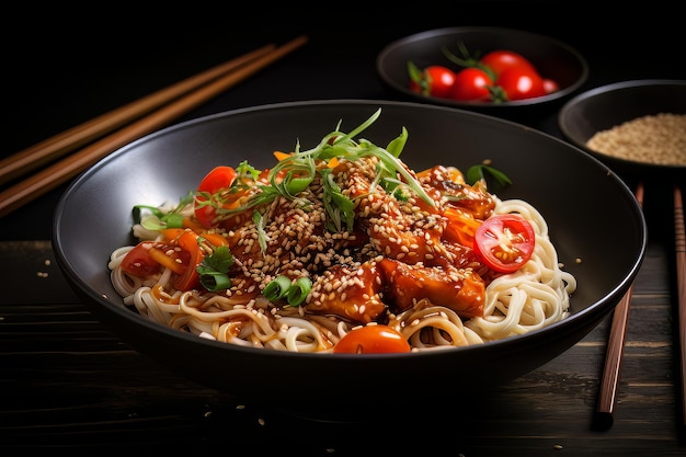 Cena in ciotola di noodle al sesamo Ricetta Fotografia di cibo