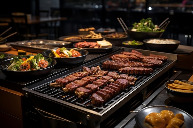 Cena in comune al barbecue coreano Esperienza saporita di carne generativa di Ai