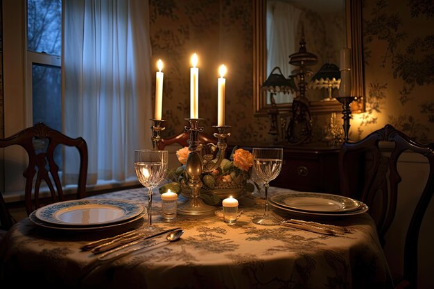 Cena per due a lume di candela con argenteria e bicchieri di porcellana fine