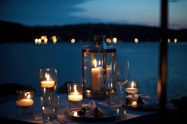 Cena per due a lume di candela con vista sull'acqua frizzante