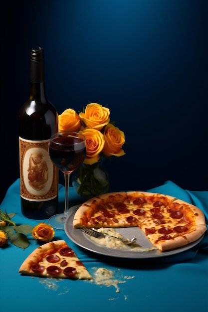 Cena pizza bottiglia vino formaggio alcol cibo bevanda amore vetro