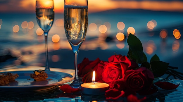 Cena romantica sulla spiaggia del mare Concept di sfondo