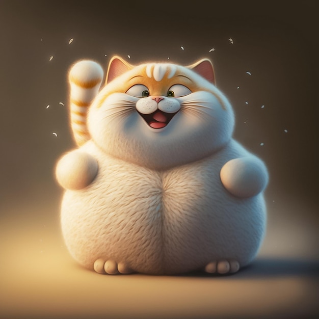 Cena simpatico gatto grasso sorridente AI generato