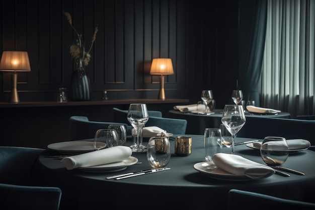 Cenare in tavoli di stile pronti in un grande ristorante di lusso