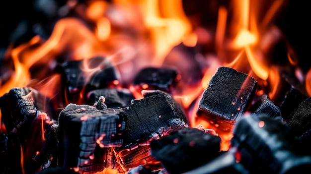 ceneri ardenti e fiamme sullo sfondo