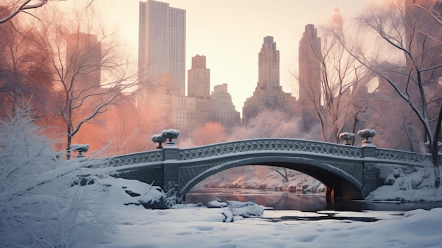 Central Park coperto di neve all'alba