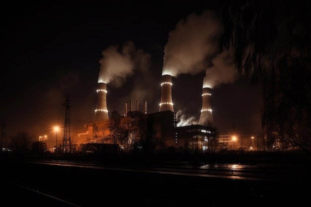Centrale elettrica a carbone di notte IA generativa