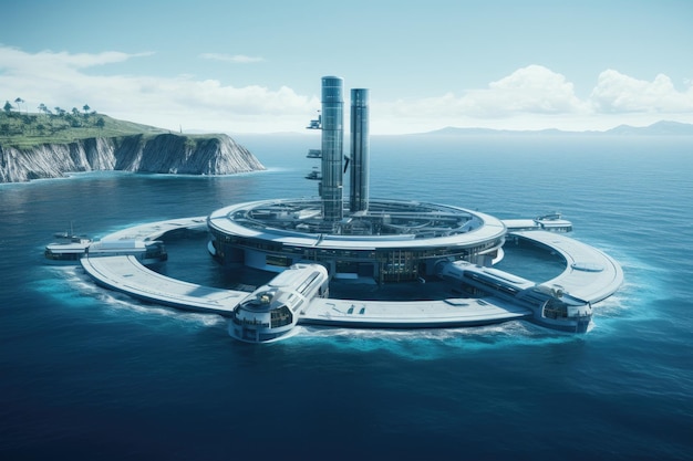 Centrale elettrica futuristica del futuro nell'energia dell'acqua dell'oceano