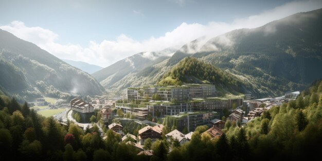 Centro città urbano su una montagna alpina maestosa calma Generativo AI AIG18