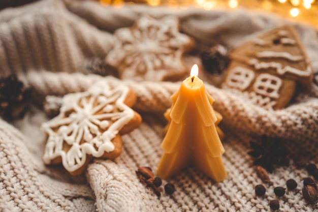 Cera d'ape albero di Natale candela foto accogliente