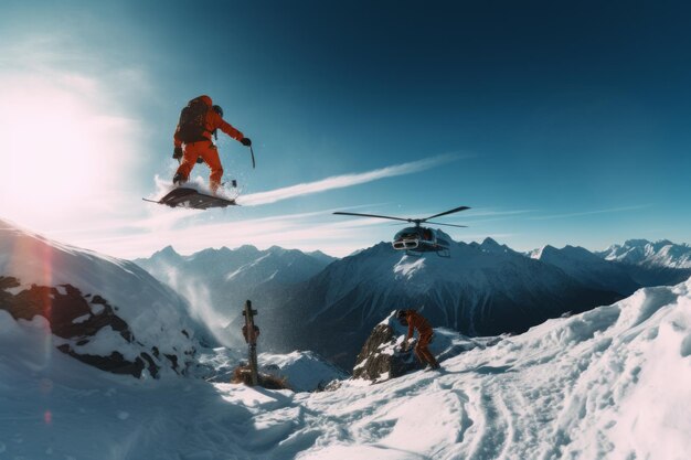 Cercatori di emozioni sfidano la gravità con l'helibord in cima a una montagna AR 32
