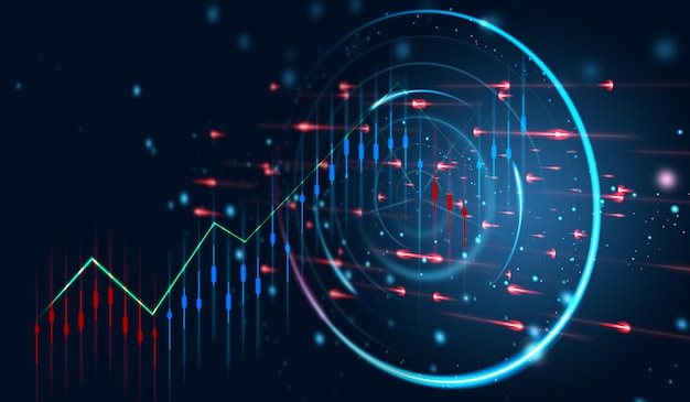 Cerchi luminosi al neon e un grafico con indicatori crescenti Affari altamente redditizi