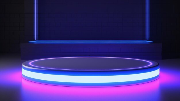 Cerchio al neon luminoso con piattaforma con spazio mockup