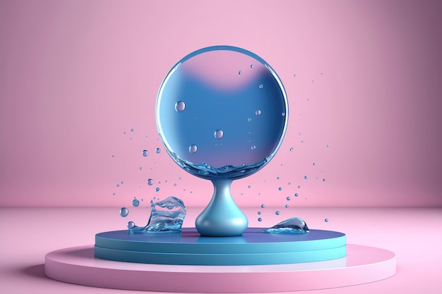 Cerchio contemporaneo blu e rosa Podio con vetro e acqua generazione AI
