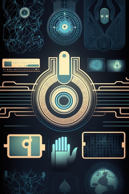 Cerchio e schermi con elaborazione dei dati e circuito creato utilizzando la tecnologia ai generativa