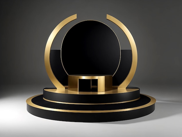 cerchio vuoto nero e dorato podio con sfondo grigio AI_Generated