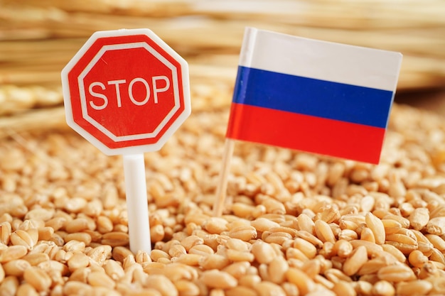Cereali di grano con segnale di stop commercio esportazione e concetto economico
