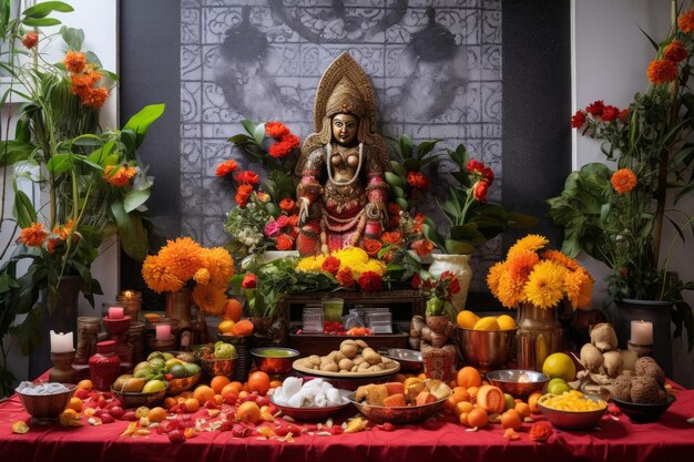 Cerimonia di Mahashivaratri con offerte di tessuto Shipibo e decorazioni