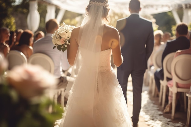 Cerimonia e celebrazione del matrimonio Sposa e sposo La sposa e lo sposo si allontanano Ai generativa