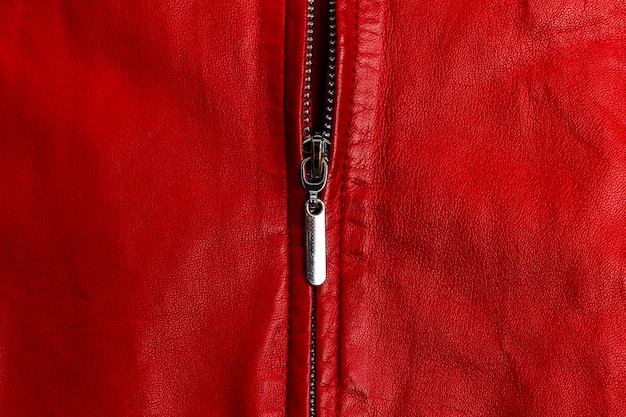 Cerniera in metallo in giacca di pelle rossa Fashion Style Closeup Spazio per il testo