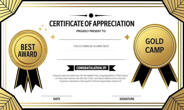Certificato formale di apprezzamento con accenti d'oro