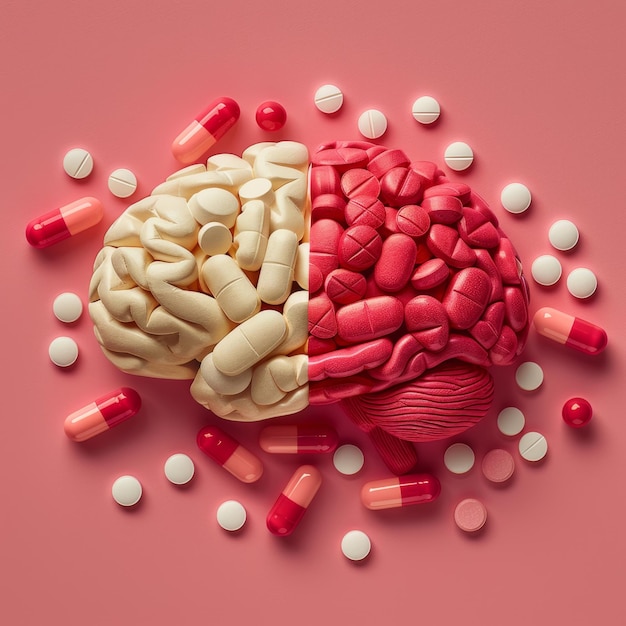 Cervelli rossi e bianchi con pillole