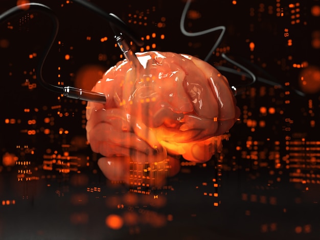 Cervello con diversi dachik collegati ad esso in trasmissione