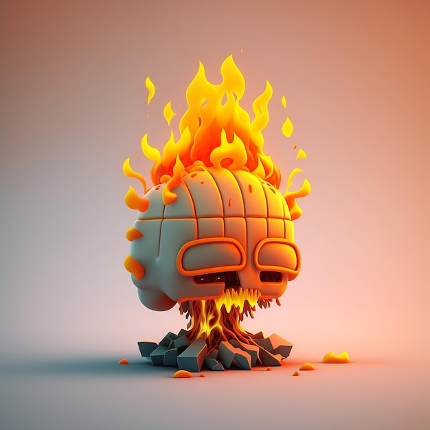 Cervello in fiamme simpatico cartone animato realistico