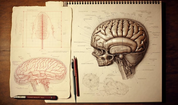 Cervello in stile retrò di disegno Bella illustrazione colorata Stile vettoriale IA generativa