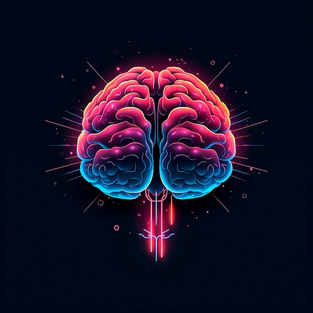 Cervello umano al neon Concetto di brainstorming