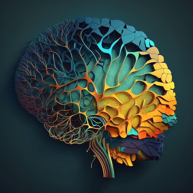 Cervello umano astratto colorato ai generativa