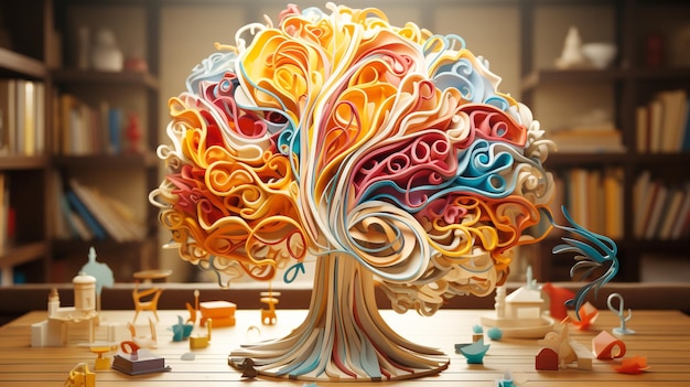 Cervello umano con colori di carta