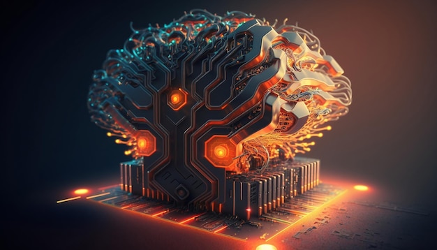 Cervello umano di intelligenza artificiale come concetto biotecnologico della CPU AI generato