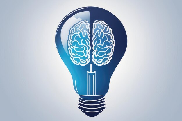 Cervello umano e sfondo astratto creativo leggero in tonalità blu