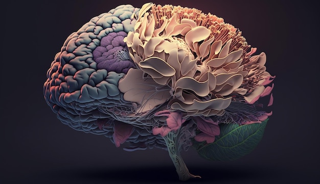 Cervello umano fiore anatomia mentale disegno illustrazione immagine ai arte generata
