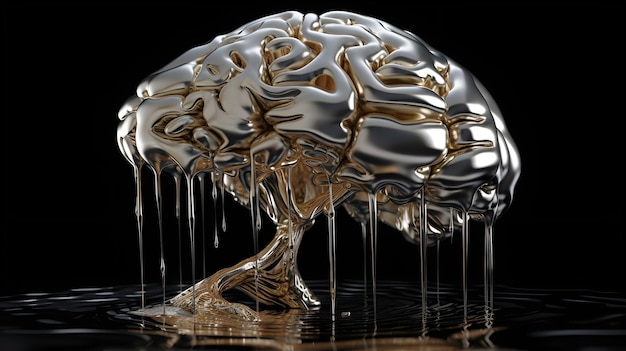 cervello umano in metallo liquido rendering 3d isolato
