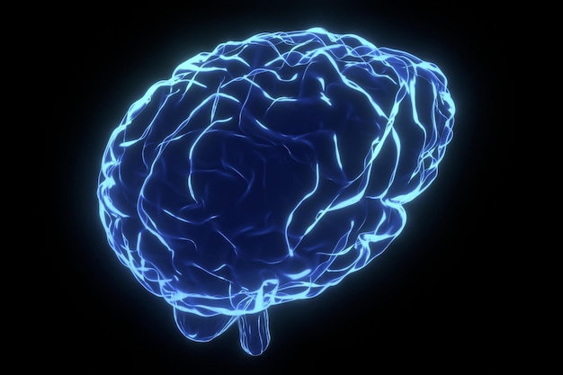 Cervello umano isolato su sfondo nero illustrazione 3D