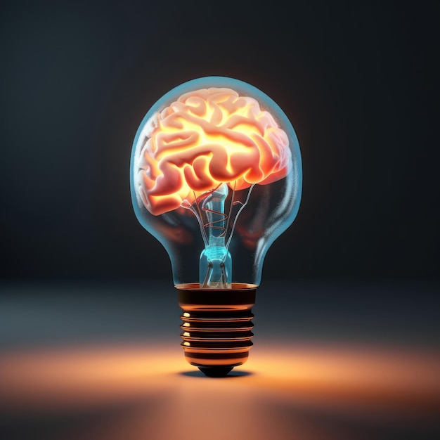 Cervello umano nel concetto di idea imprenditoriale lampadina Ai generato