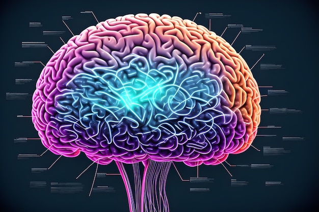 Cervello umano su mente mentale idea mente concetto intelligenza artificiale reti neurali cervello digitale big data AI generativa