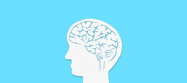 Cervello umano su sfondo blu scuro Anatomia cerebrale low poly art Banner medico del sistema nervoso
