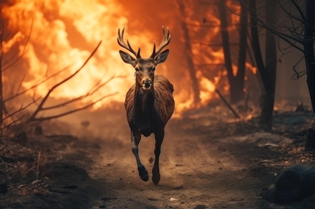 Cervi che scappano dagli incendi boschivi