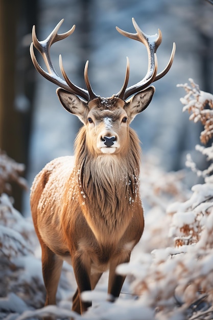 cervi con sfondo naturale innevato