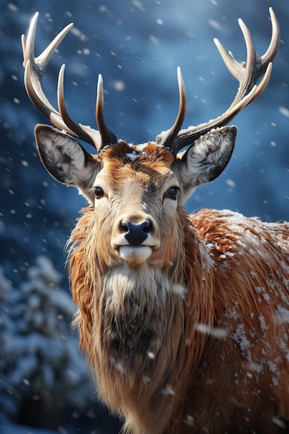 cervi con sfondo naturale innevato