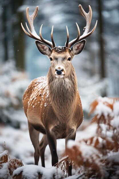 cervi con sfondo naturale innevato