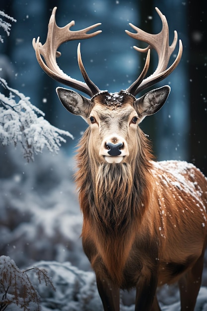 cervi con sfondo naturale innevato