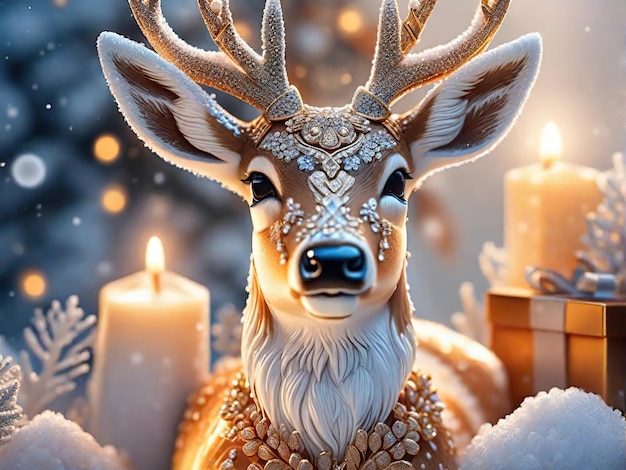Cervi felici della renna di Natale sveglia del fumetto alla foresta