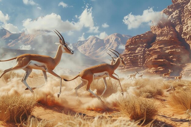 cervi nel deserto con le montagne sullo sfondo