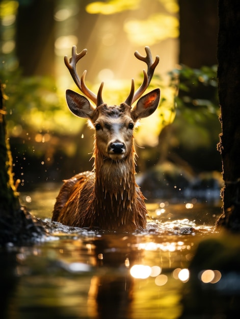 Cervi nel loro habitat naturale Fotografia della fauna selvatica IA generativa