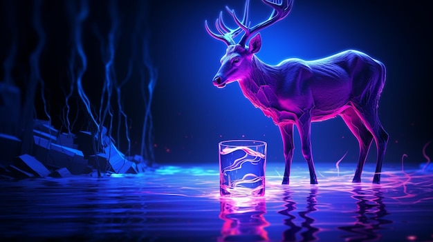 Cervo animale acqua potabile Luce al neon Immagini generate AI