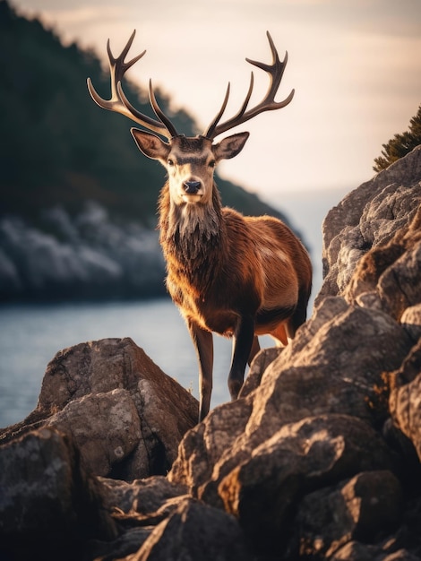 Cervo comune sulla roccia